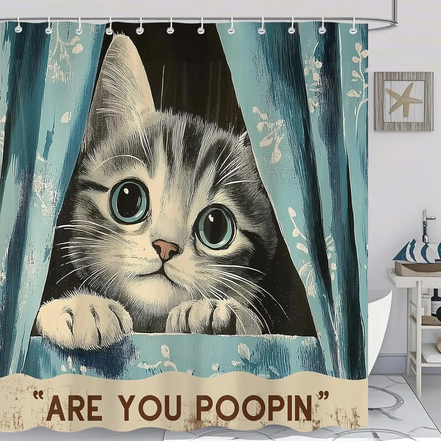

Funny Cute Cat Cartoon Bathroom Shower Curtain Waterproof Polyester Novelty Pet Animal Shower Screen Decor Home Decoration Gift