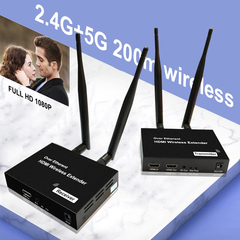 5GHz System transmisja bezprzewodowa bezprzewodowy HDMI USB Extender nadajnik-odbiornik wideo WIFI 200m bezprzewodowy zestaw nadawczy HDMI