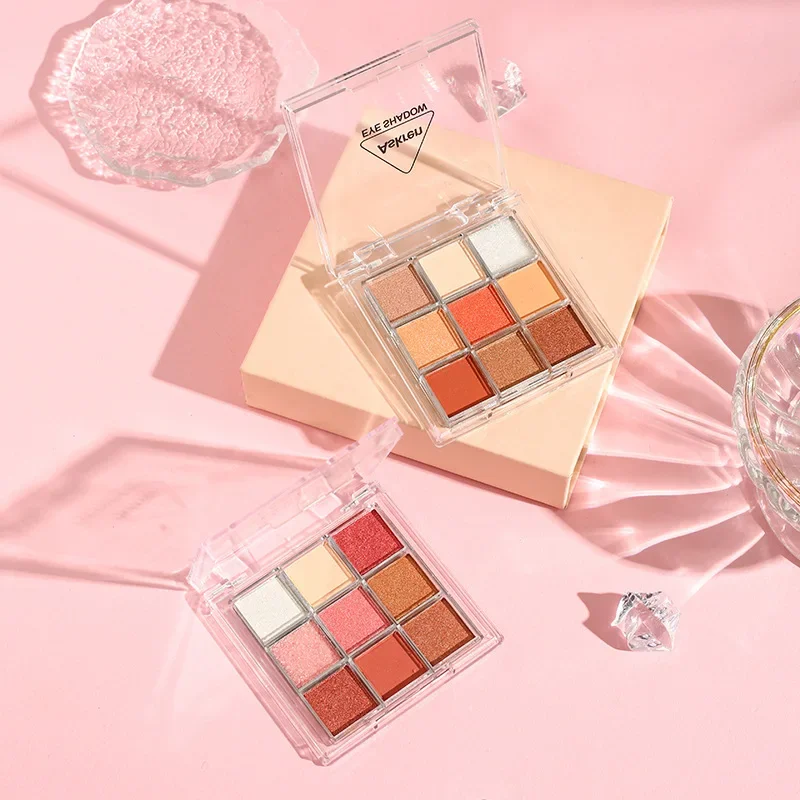 Neunfarbige Palace Grid Lidschatten-Palette, Perlglanz-Glitzer-Holding-Make-up, langanhaltende Schimmer-Farbtöne, Beauty-Tools für Frauen