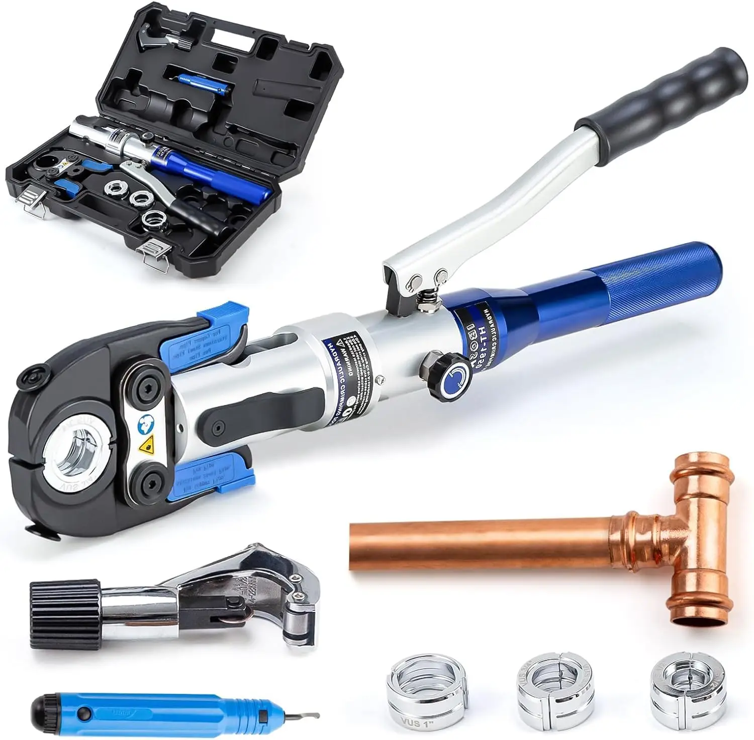 Copper Tube Fittings Hydraulic Pipe Crimping Tool with 1/2 inch,3/4 inch and 1 inch Jaw Copper Pipe Propress Crimpers Pressing P