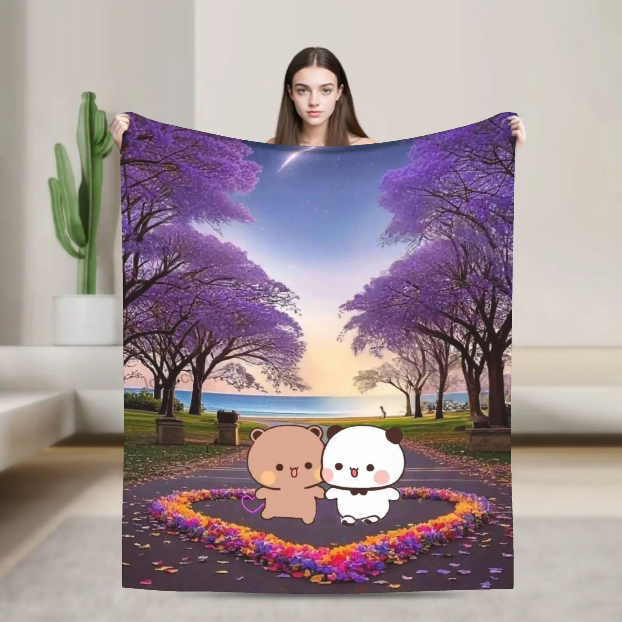 Bubu & Dudu Heart Love Blanket  Soft Warm Graphic Plush Bedding Throws For Children Couch Bed Flannel Bedspread Bed Cover