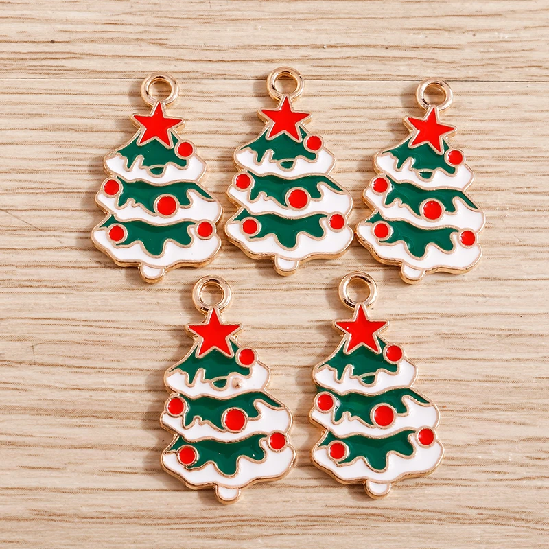 10pcs 14x25mm Enamel Christmas Tree Charms Pendants for Making Drop Earrings Necklace DIY Bracelets Jewelry Findings Accessories