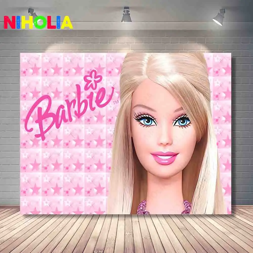 MINISO Barbie Photo Backdrop Girls Birthday Party Decoration Pink Photography Background Baby Shower Banner Booth Props