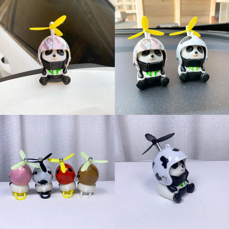 Car Broken Wind Rubber little Panda With Helmet Moto Accessories Small Yellow Duck Car Styling Accessories Car Interior Decor