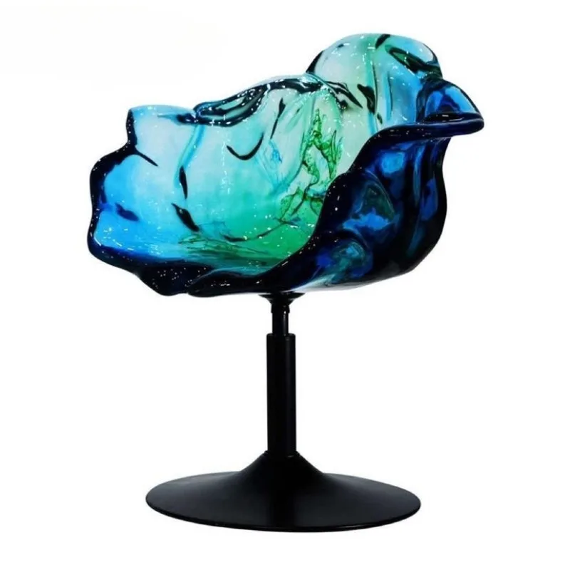 

Glass transparent lifting resin, bar island bar chair, petal hardware high foot rotation, hotel flower chair