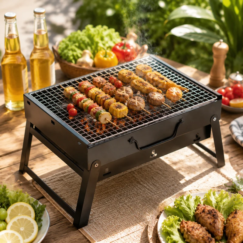Stainless Steel Portable Mini BBQ Grill, Small Charcoal Barbecue Tool Set for Camping Picnic Outdoor Party Use