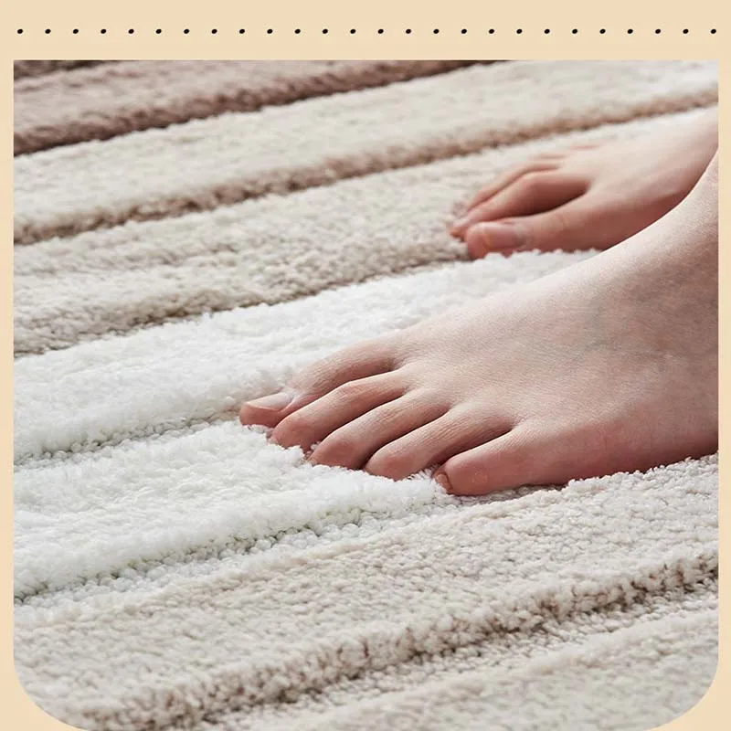 Striped Bathroom Mats Thickened Long Hair Floor Carpet Toilet Door Absorbent Bathroom Tub Mat Kitchen Rug Non-slip Foot Pad