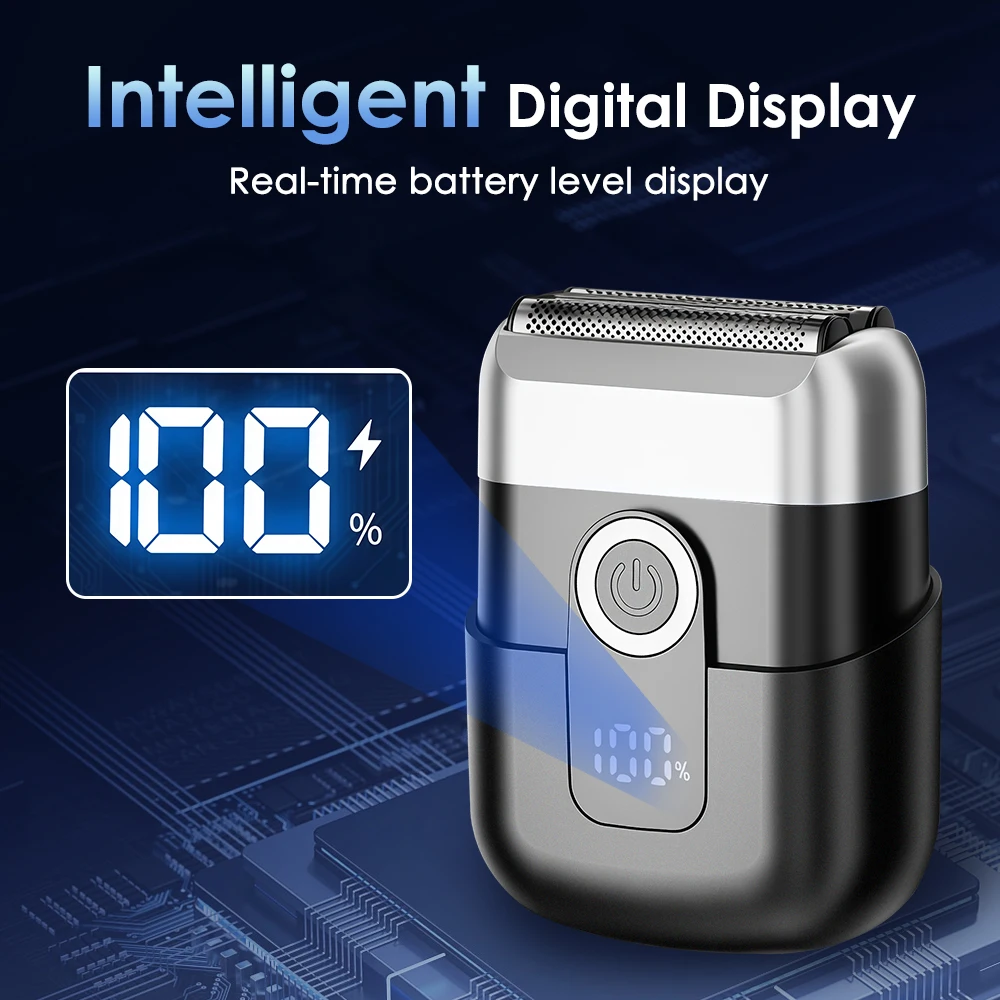 ماكينة حلاقة كهربائية قابلة للغسل بشاشة رقمية مقاومة للماء ماكينة حلاقة صغيرة للرجال ماكينة تشذيب اللحية الكهربائية المحمولة للسفر