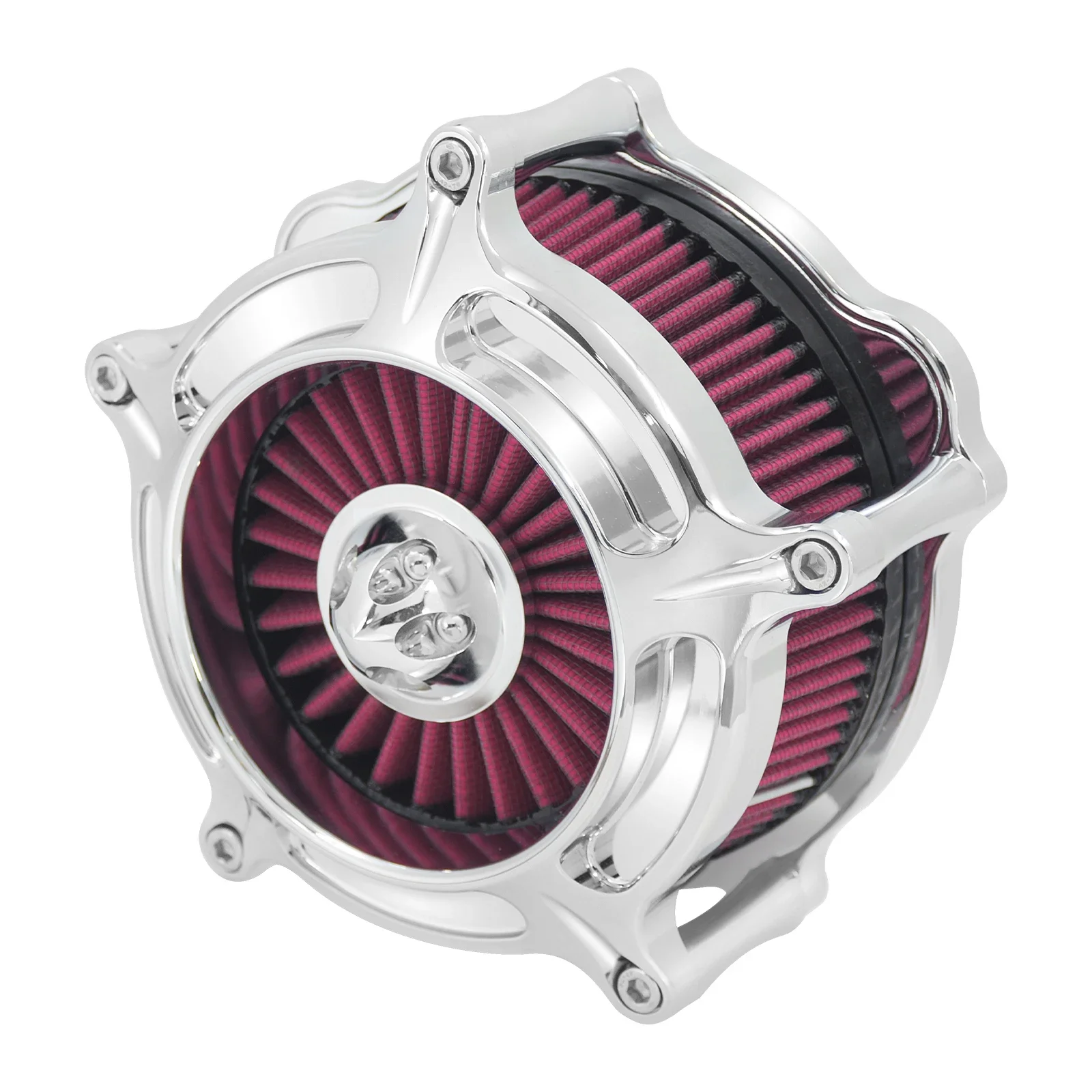 

STLF Motorcycle Air Filter Red Element Chrome Cleaner for Touring FLHT FLHR Sportster XL Dyna Softail