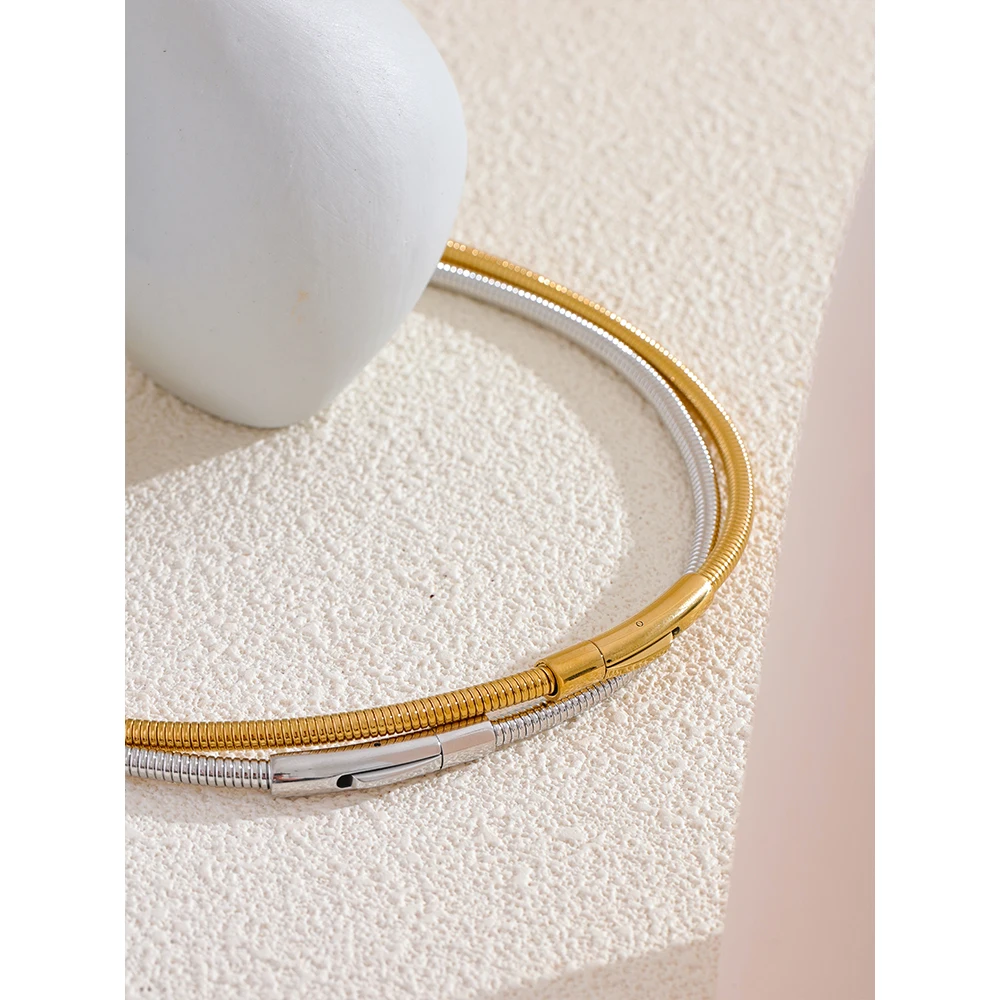 Yhpup Waterproof 18K PVD Plated Stainless Steel Collar Torques Necklace Fashion Metal Statement Charm Trendy Jewelry for Women