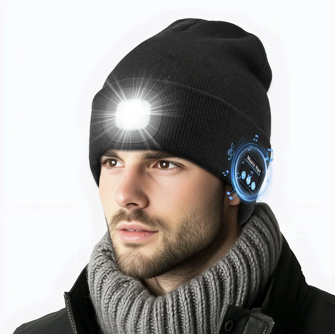 Winter Knitted LED Beanie, Rechargeable Unisex Hat for Men Women Teens, Great for Night Running, Fishing, Horse Riding & Sports