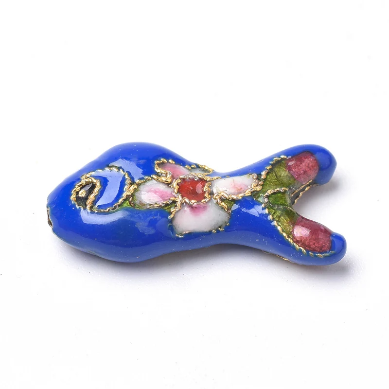 5pcs Handmade Cloisonne Beads Fish Mixed Color 19.5x9x5~6mm Hole: 1mm