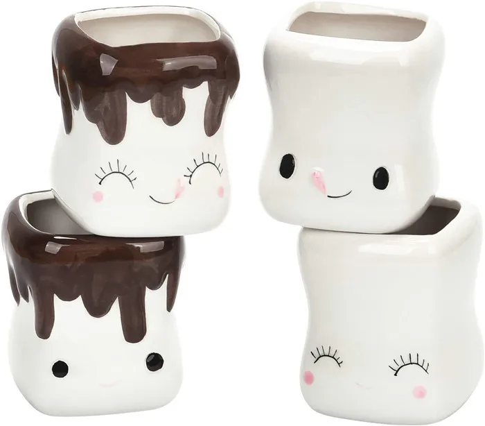 New 4PCS ceramic expression cotton candy mug mug coffee cup Marshmallow ceramic mug Ceramic cup Tazos  oz tumbler with handle