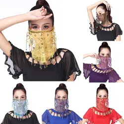 Lady Belly Dance Dancing Face Mask Women Belly Dance Face Veil With Sequins Beautiful Voile Wrap Scarf Perform Accessory