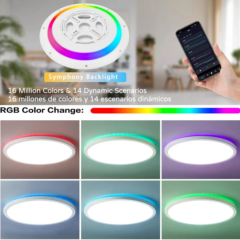 Indoor Lighting 20w RGB Warm White Dimmable Tuya WiFi Smart LED Ceiling Light with Backlight APP Voice Control with Alexa/Google