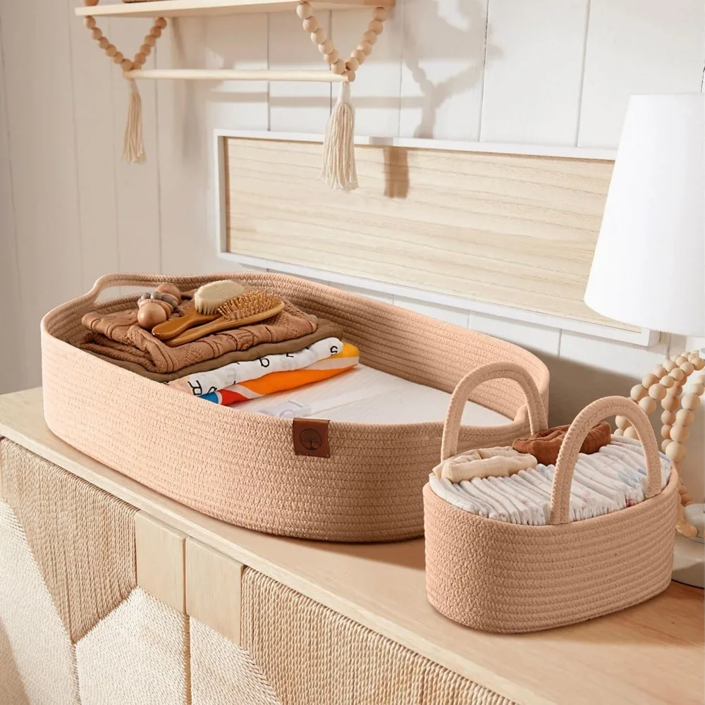 Baby Changing Basket Includes Diaper Caddy - Breathable & Waterproof Dual-Cover, Portable, Changing Pad for Dresser & Changing T