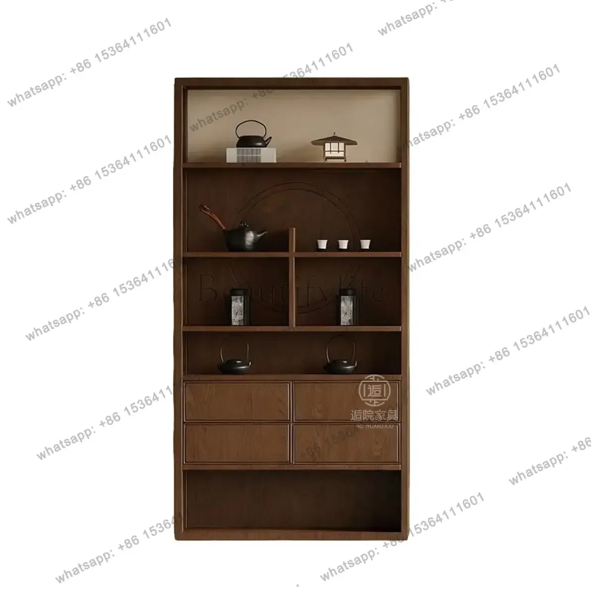 PG New Chinese Style Bogu Rack Zen Tea Room Display Cabinet Ash Wood Shelf Background Storage Unit Customizable Home Decor