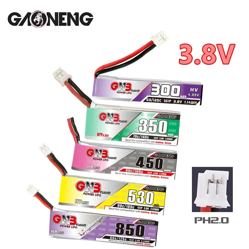 GNB 1S 3.8V 300/380/450/550/630/850/mAh Lipo Battery With PH2.0 Plug For FPV Racing Drone Micro Quadcopter Helicopter RC parts