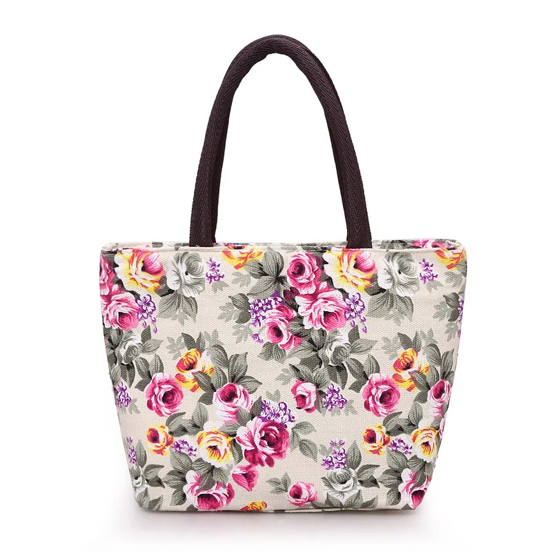 Mini Handbag Women Canvas Bag Portable Flower Printing Travel Shopping Reusable Tote Bag Lunch Bag Hot 2023 New Summer