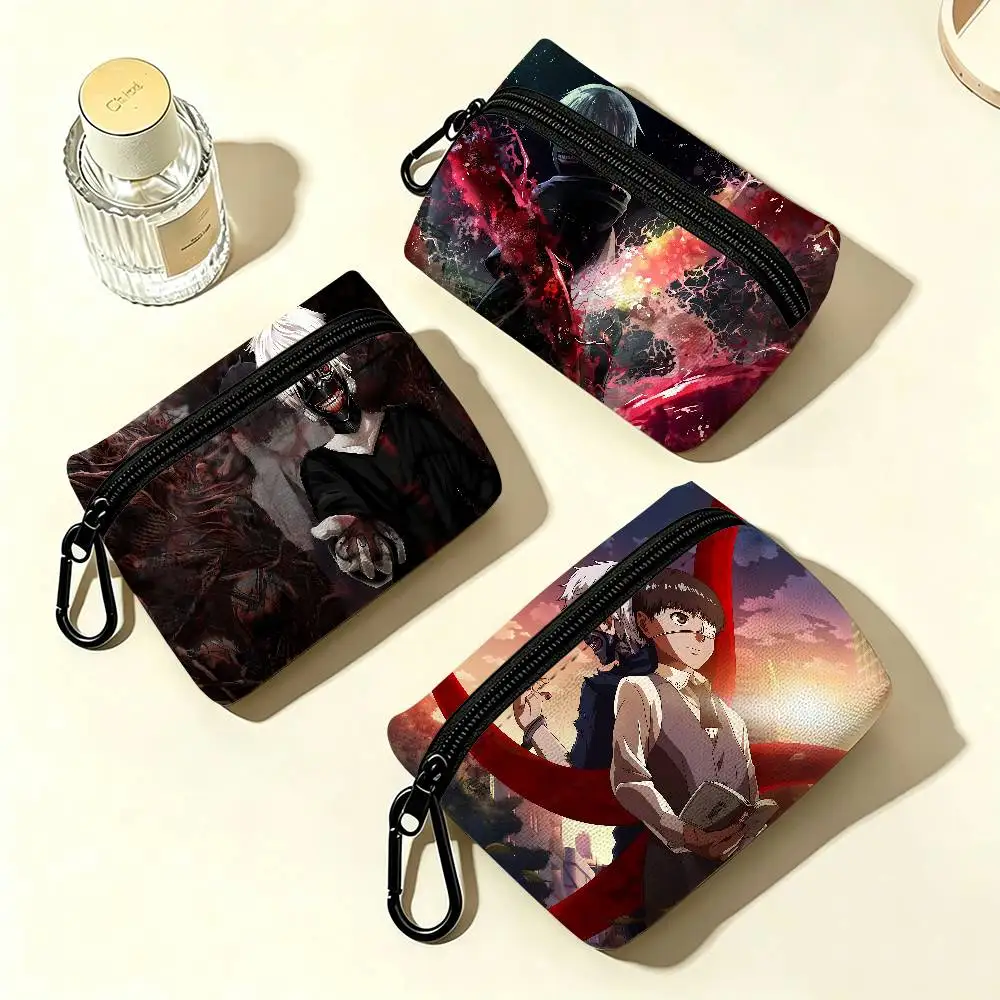 Japanese Anime T-Tokyo G-ghoul Compact Oxford Cloth Zipper Pouch Detachable Carabiner Mini Coin & Key Wallet