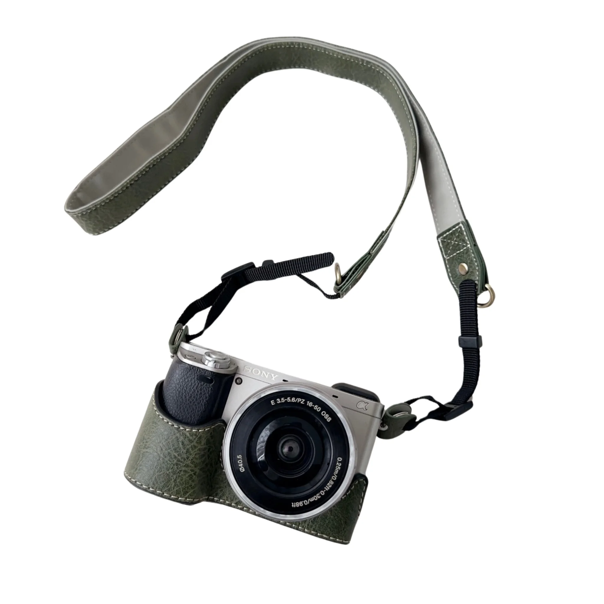 Buffalo Pattern Camera Bag PU Leather Case Half Body Base for Sony Alpha a6400 Protective Opening Bottom Cover