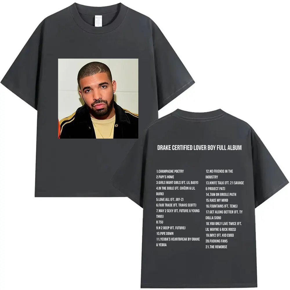 مغني الراب دريك معتمد عاشق الصبي ألبوم كامل 2025 الجرافيك تي شيرت الرجال الهيب هوب موسيقى البوب فضفاض تي شيرتات قصيرة الاكمام الشارع الشهير