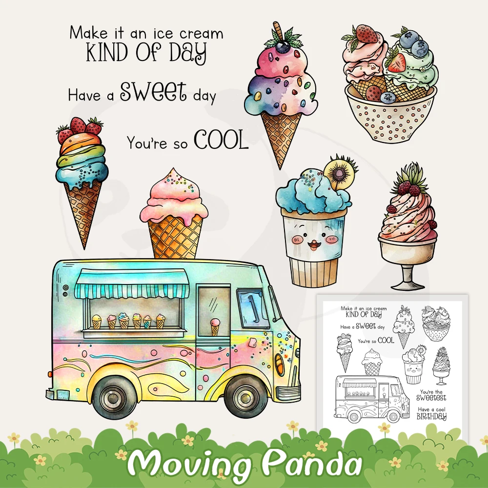 Summer Cooling Ice-creams Car Cutting Dies Clear Stamp DIY Scrapbooking Supplies Metal Dies Silicone Stamps For Cards Crafts