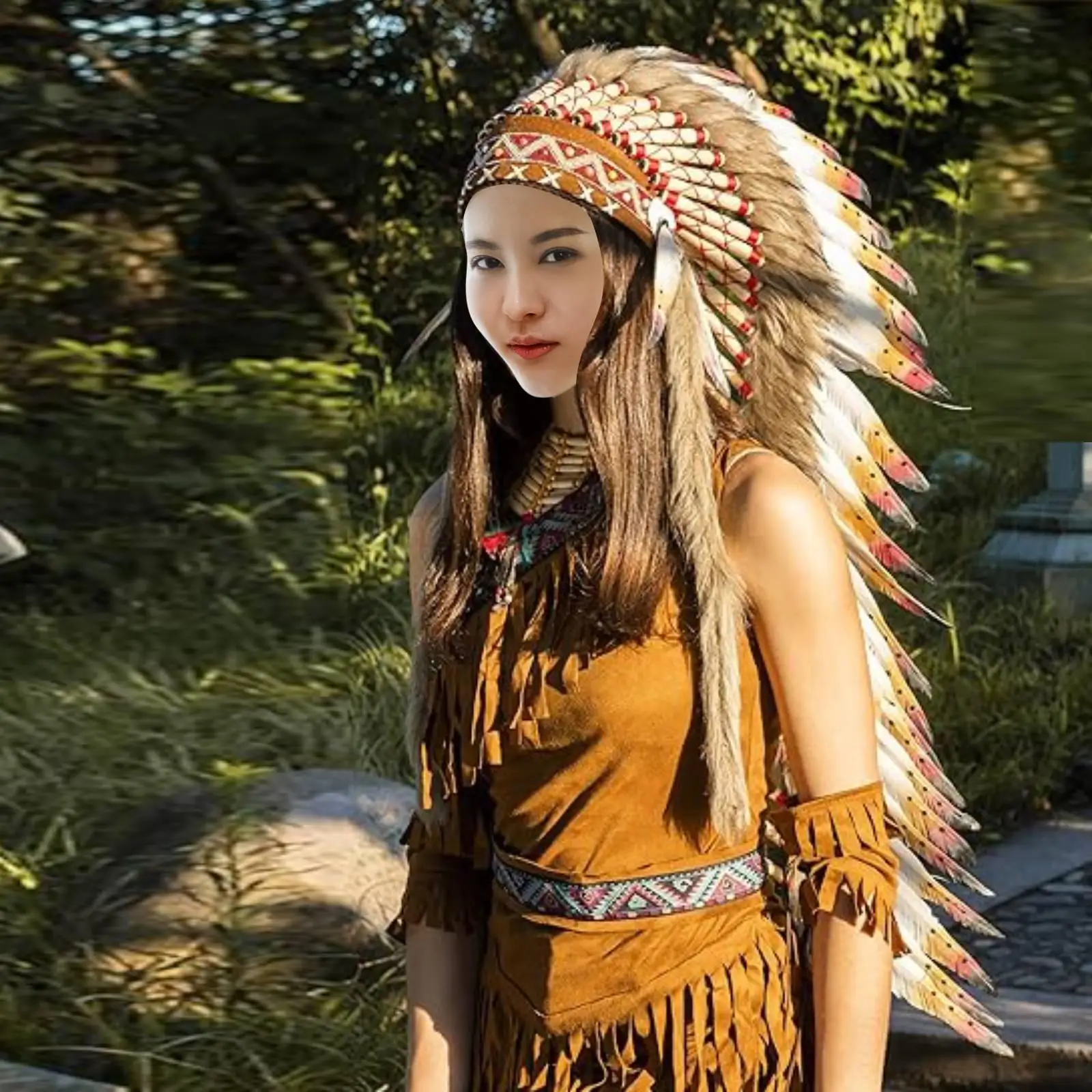 Indian Feather Headdress Fancy Dress Chief Indian Hat for Carnival Performance