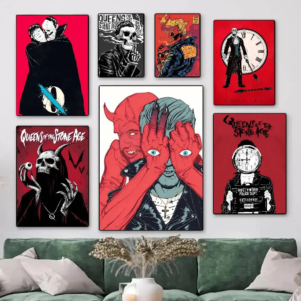 Classic Band Q_Queens of the Stone Age red Posters HD Print Vintage Wall Art Decor for Home Study Room
