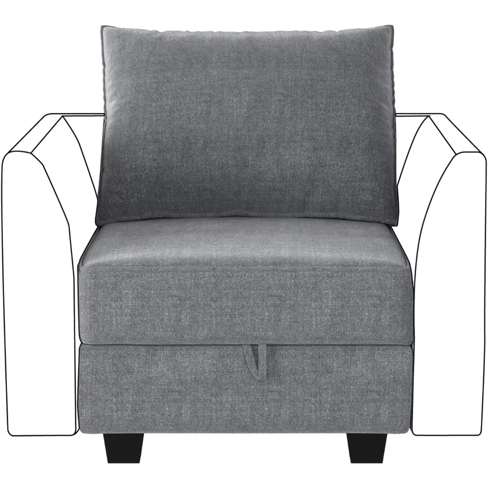 

Modern Fabric Middle Module for Modular Sofa Customizable Sectional Sofa Couch Accent Armless Chair, Grey