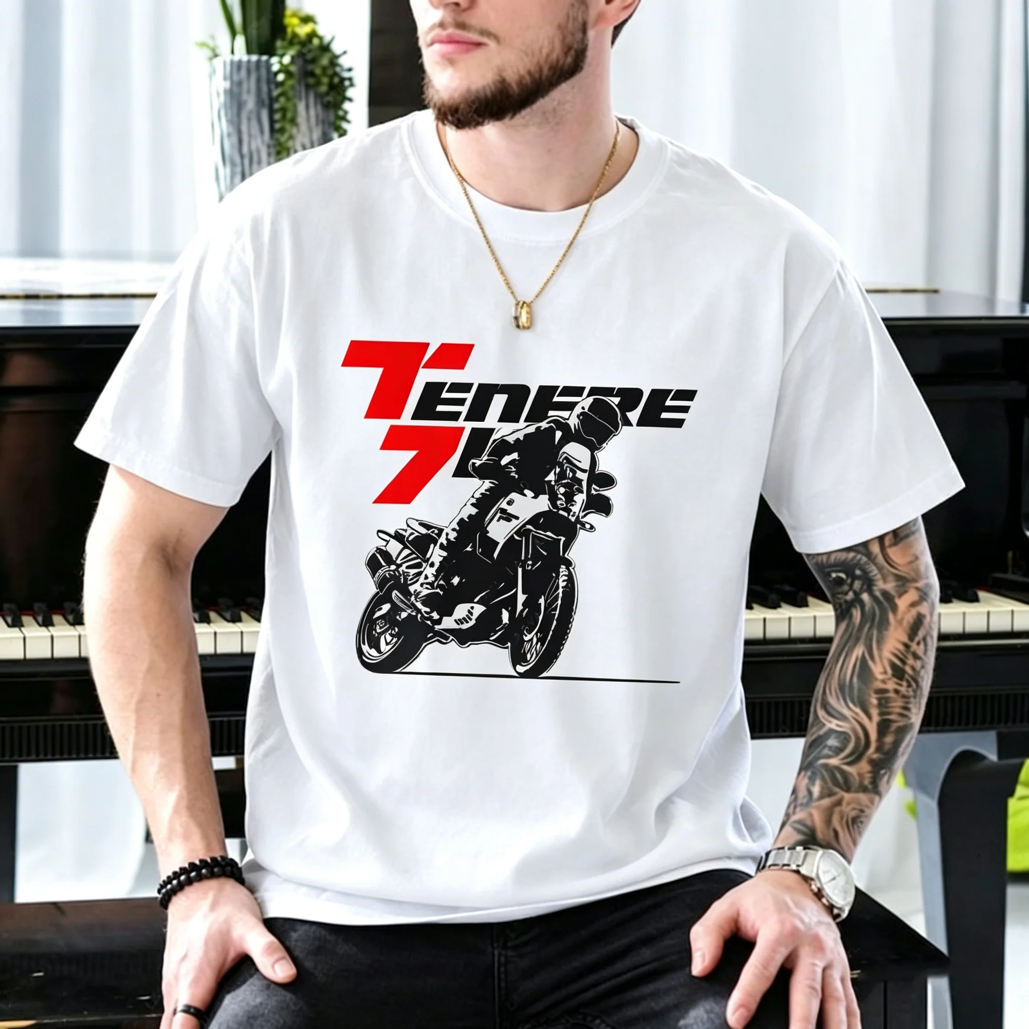 2026 New Parent‑Child Matching Unisex Oversized T‑Shirt Adventure Motorcycle Rider Graphic Front Print Black Streetwear Tops