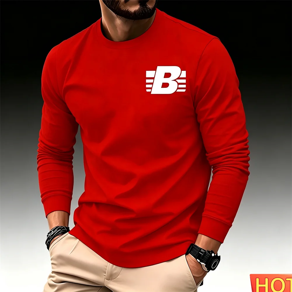Solid Color T-shirt Autumn/Winter Men's Long Sleeve T-shirt Cotton Casual Men T-shirts Round neck Outdoor Sunscreen T-shirt tops