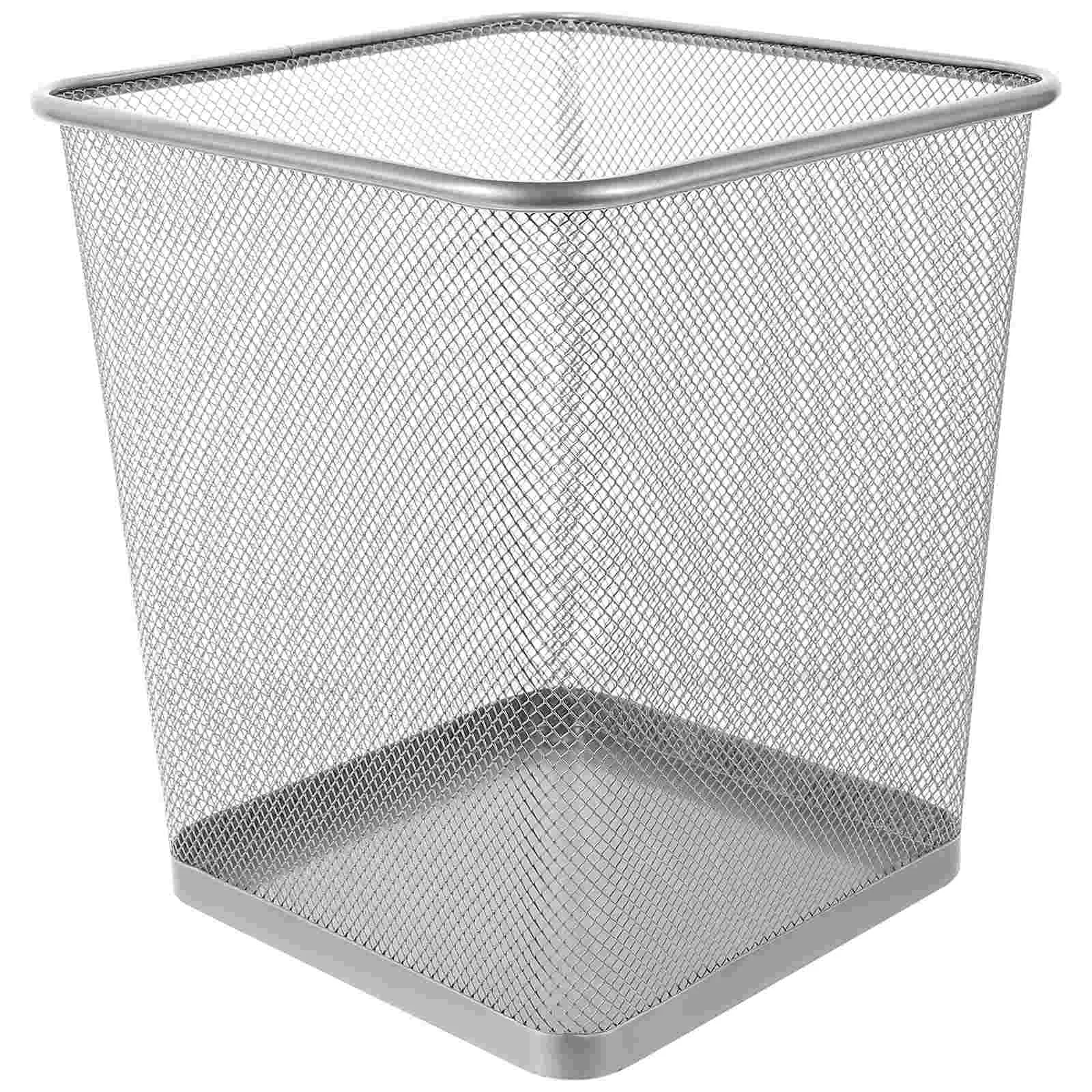 Garbage Can Waste Basket for Bathroom Tinsel Recycle Bin Kitchen Dorm Trash Metal Mesh Wastebasket Iron Office with Lid