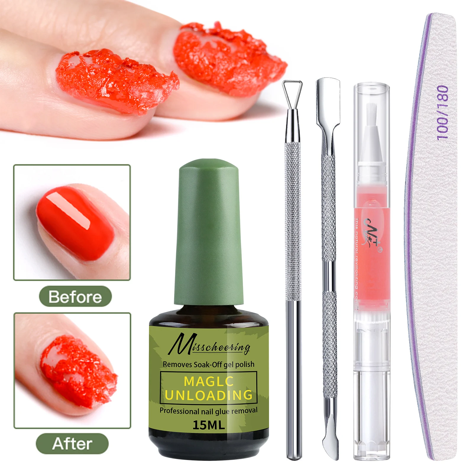 5PCS 15ml Magic ลบชุดเล็บเจล Polish Remover Soak Off UV LED ทําความสะอาดเล็บทําความสะอาดเจลกําจัดด้วยโภชนาการน้ํามัน