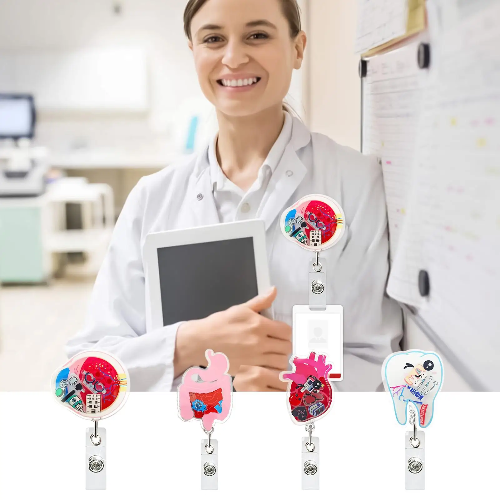 

Id Badge Holder Clip Badge Holder Reel Hanger Organ Shake Toy Retractable Clip For Staff Workplace School Conference Nurses
