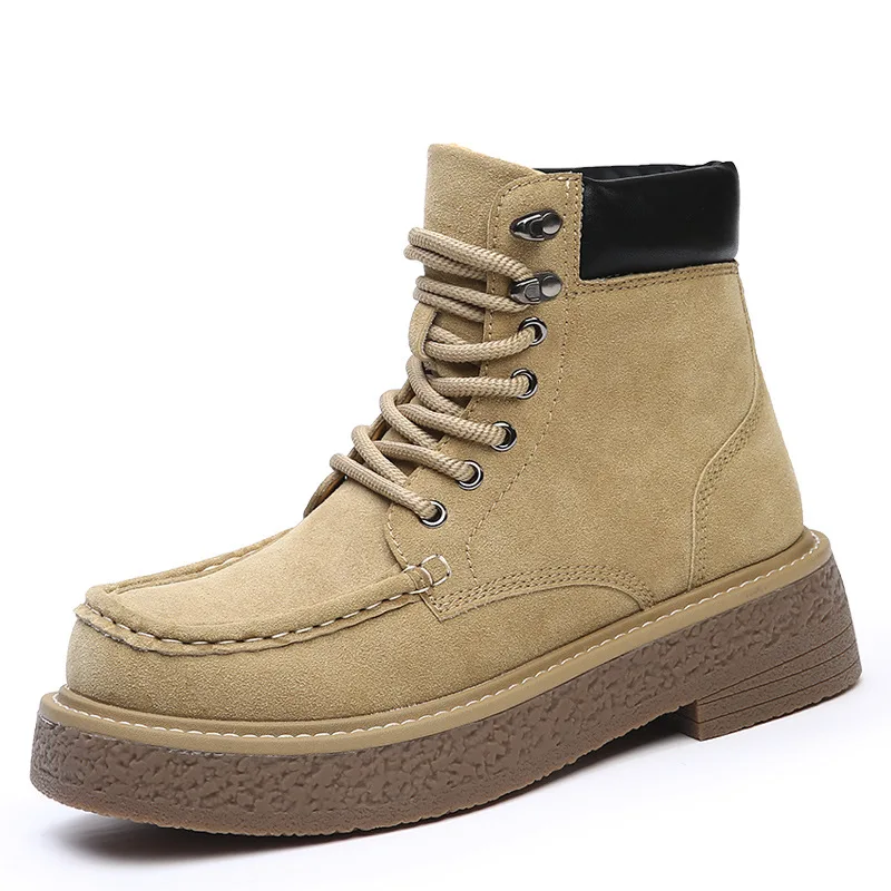 

Autumn New Designer Motorcycle Boots for Men Solid Color Retro Lace Retro Platform Boots Male Fashion Casual Cow Suede Shoes Man