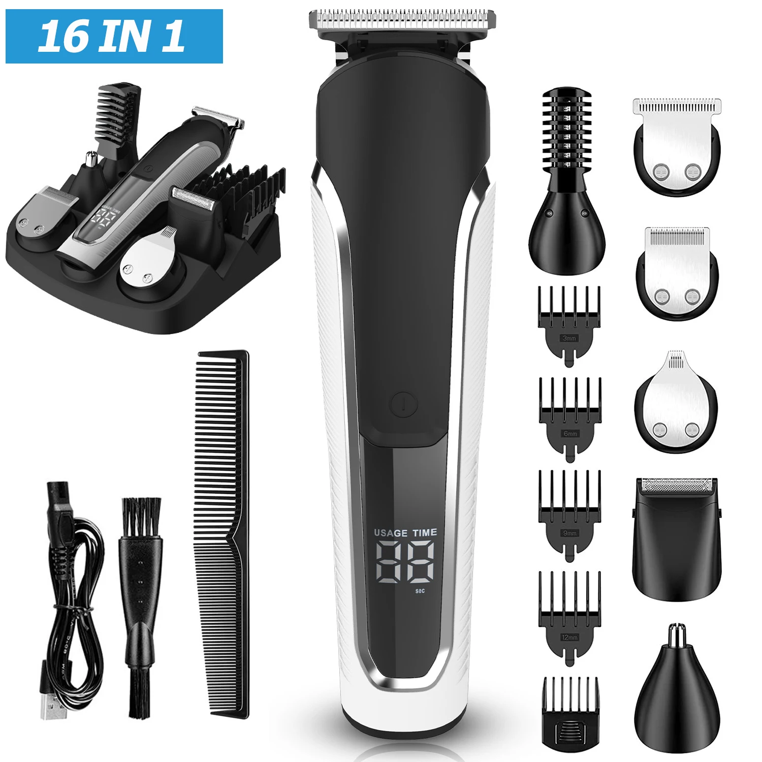 مجموعة ماكينة قص الشعر الاحترافية القابلة لإعادة الشحن عبر USB، ماكينة قص الشعر اللاسلكية للرجال