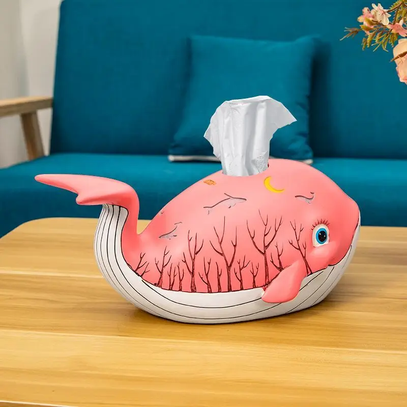 

Creative Resin Whale Napkin Storage Box Living Room Dining Table Candy Storage Tray Cute Whale Extractable Tissue Box Home Decor