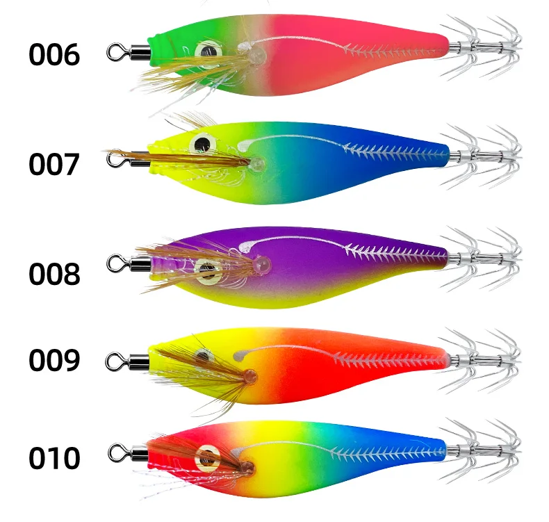 ShareShark 8,5/9,5cm Leuchtende Horizontale Jig-Holzgarnelen-Tintenfischhaken 5 Stück Angelköder Oktopus Tintenfisch Garnelen Salzwasserköder – Detail 9