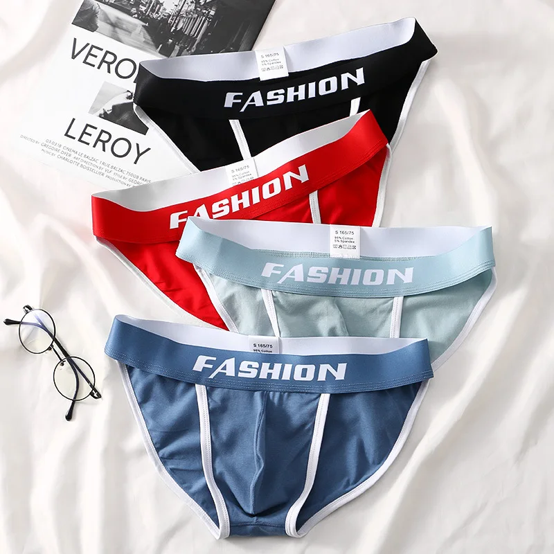 

Summer High Cut Fashion Briefs Men's Underwear Sexy Comfortable Briefs Cotton Breathable Stylish Red Mid Rise Young Men Briefs