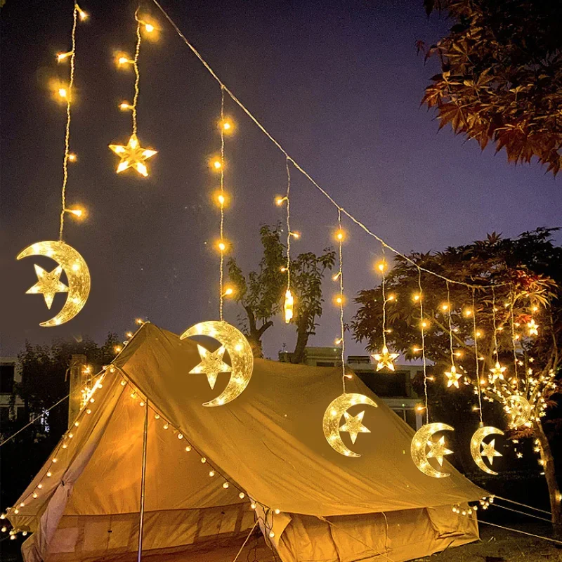 

Star Moon Led Curtain Garland String Light EID Mubarak Ramadan Decoration for Home 2024 Islamic Muslim Festival Party Supplies