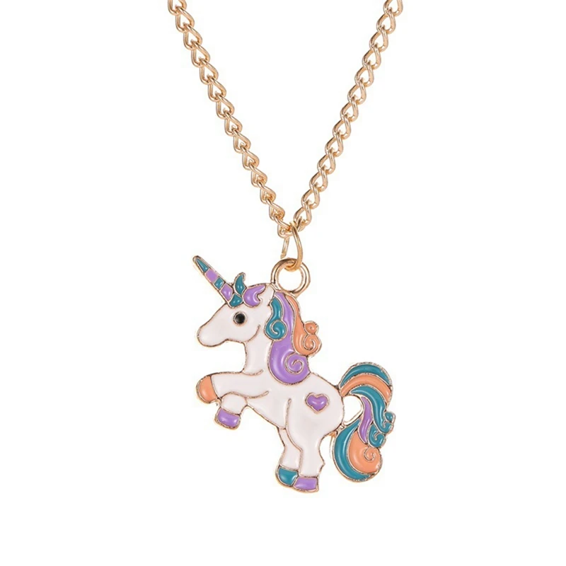 1Pc Color Enamel Unicorn Pendant Necklaces Korean Cute Cartoon Pony Necklaces Ladies and Girls Jewelry Gift