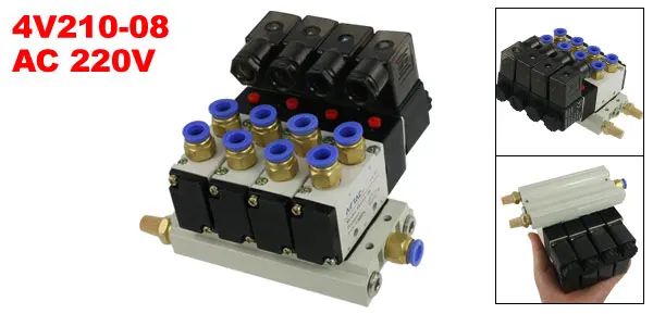 4V210-08 DC 24V Single Head 2 Position 5 Way 4 Pneumatic Solenoid Valve with Base Manual Power Pilot Structure 4 Manifolds