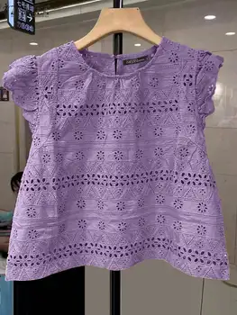 ZANZEA Zomer Camis Damesmode Tanks Tops Boheemse Kant Gehaakte Blouse Vrouwelijke Strandvakantie Shirt Elegant Feestwerk Blusas