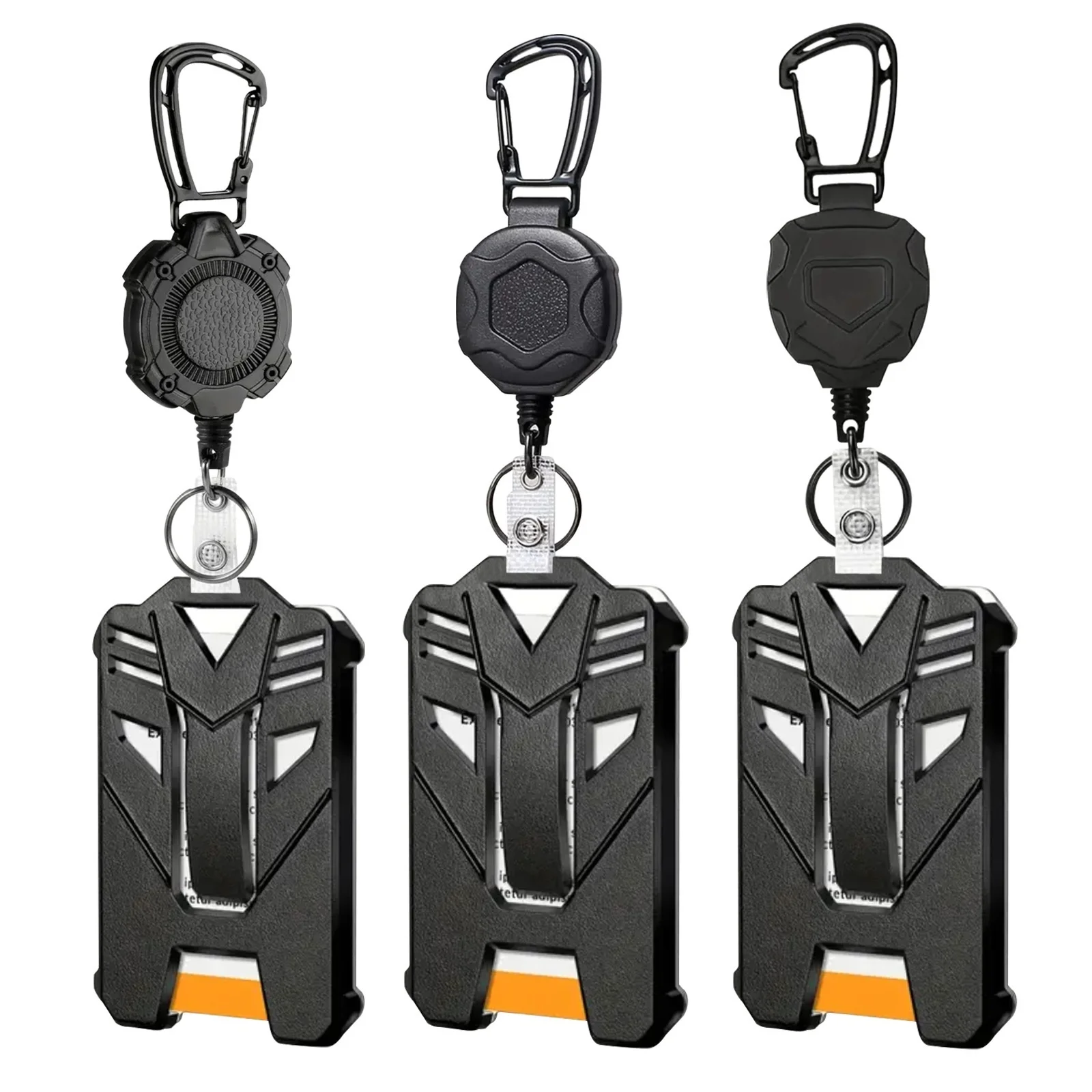 Plastic carabiner heavy-duty mecha-style ID badge holder - large capacity, high-elastic retractable clip, work badge case, durab