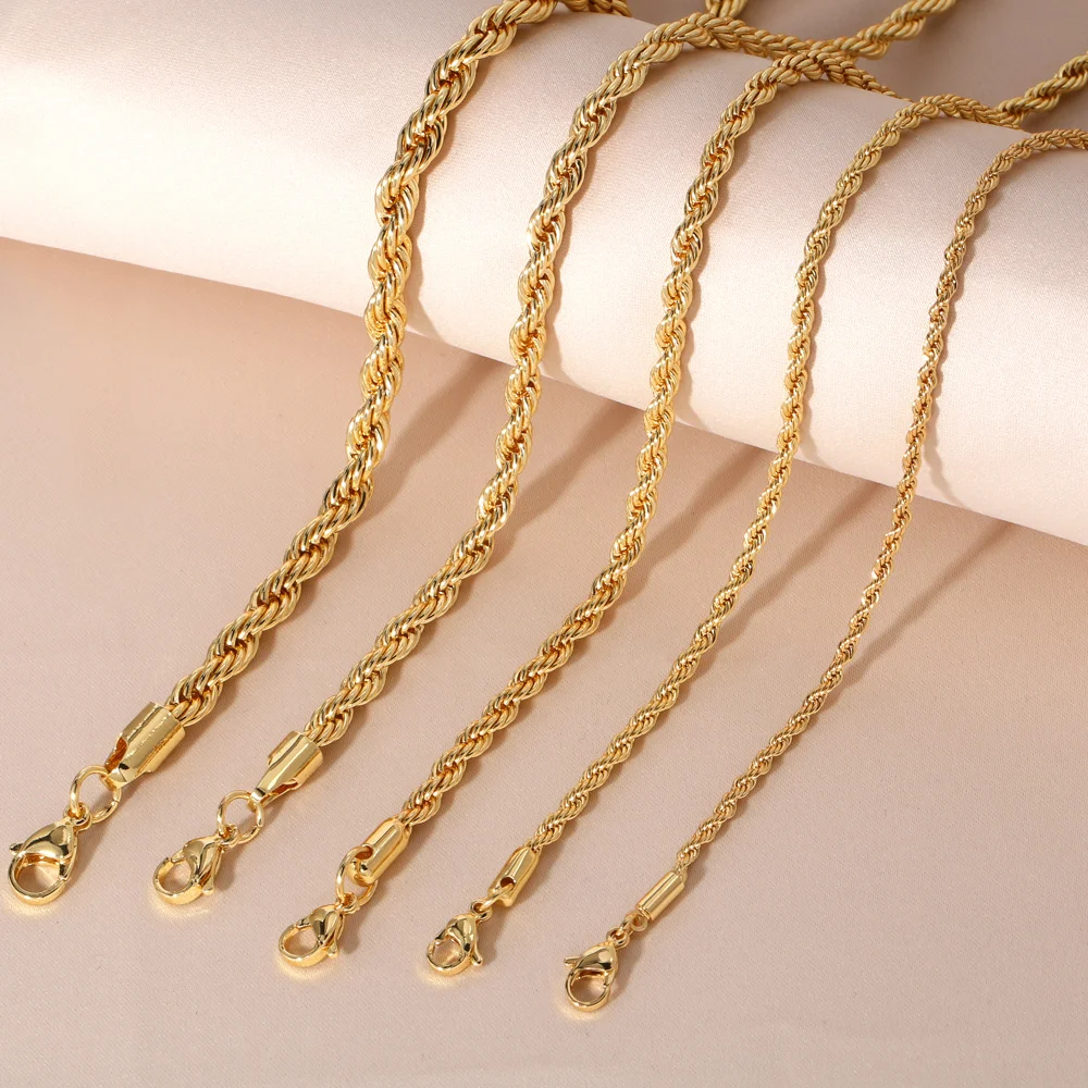 OCESRIO-Cadena de cuerda trenzada de cobre chapada en oro, collar hecho a mano, suministros de fabricación de joyas, 3/4/5/6mm, nker31