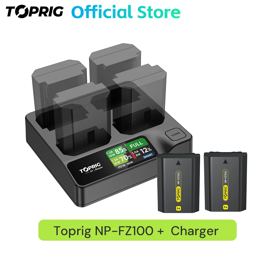 

Аккумулятор Toprig NPFZ00 для Sony NPFZ100 Z-серии Аккумуляторная батарея для цифровых фотоаппаратов Alpha A7 III, A7R III, A9, черный