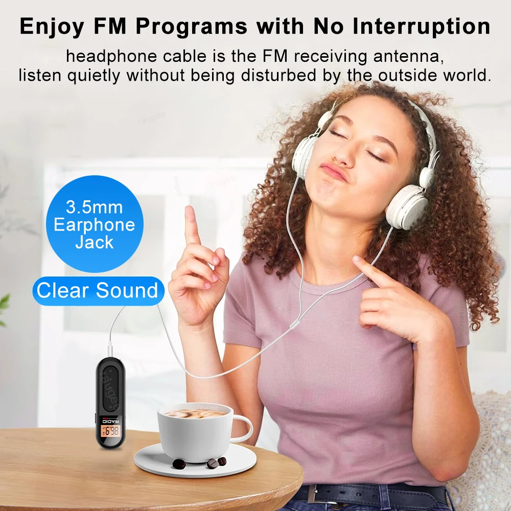 راديو جيب صغير مع شاشة LCD راديو FM محمول شخصي مع مشبك حزام سماعات الرأس راديو محمول صغير قابل لإعادة الشحن عبر USB