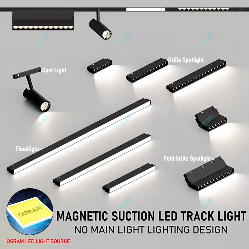 Upgrade Track Light Osram Light Source Fully Magnetic 48V Led Grille Flood Lamp Spotlight Track Rail Lights NoMainLight Lighting