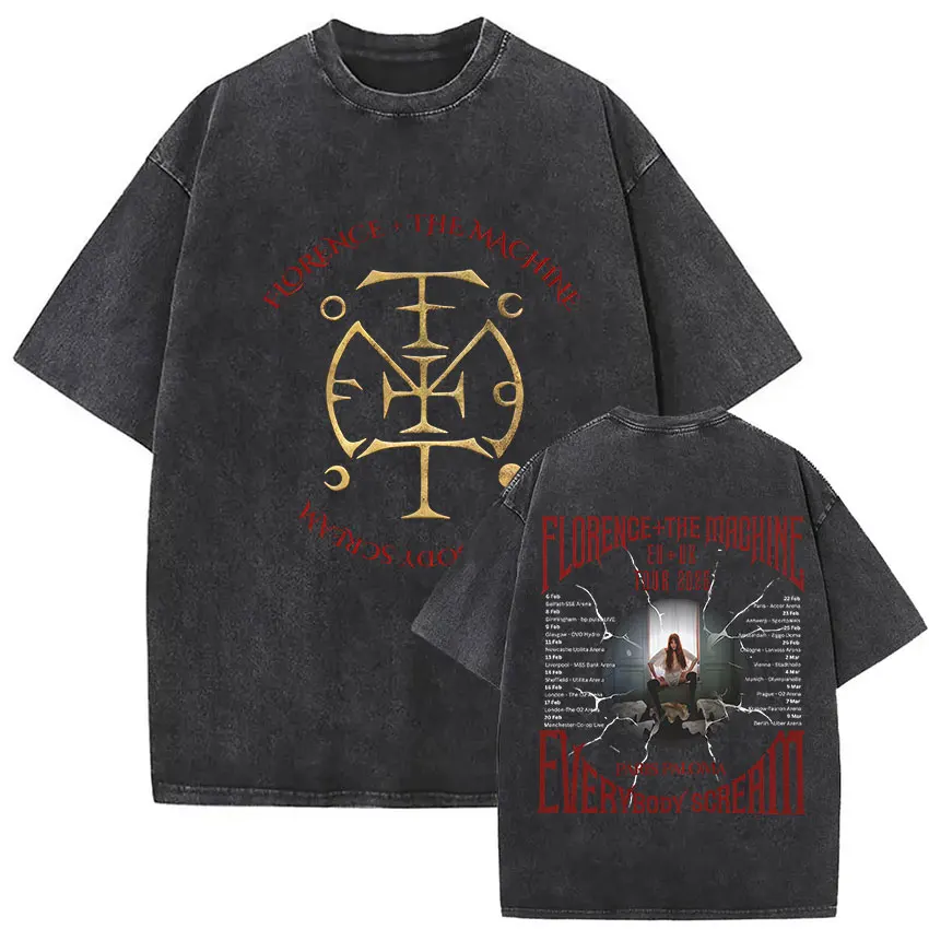 Vintage Washed Florence + The Machine Everybody Scream Tour 2026 Graphic T-Shirts Men Women Fashion Cotton Short Sleeve T-Shirt